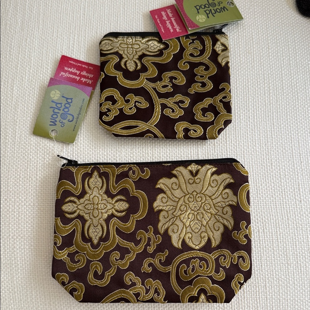 World of Good Elegant Gold and Brown Patterned Pouches